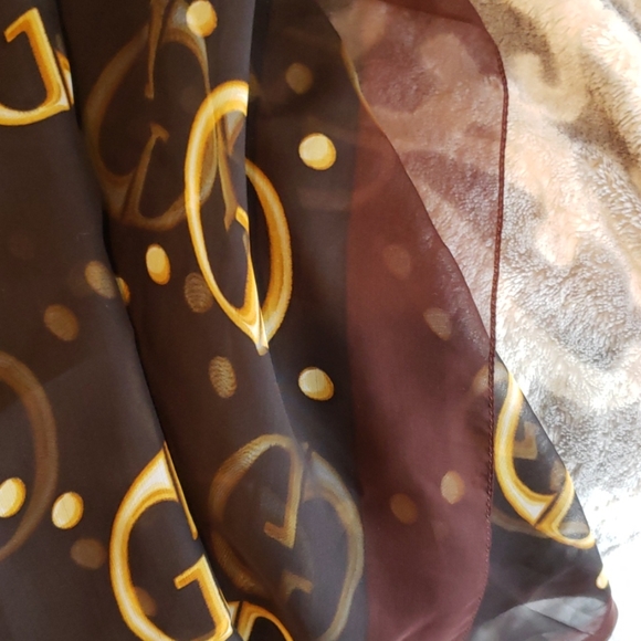Gucci Silk Scarf Stole 76x27in Brown Gold GG Print - Picture 7 of 9